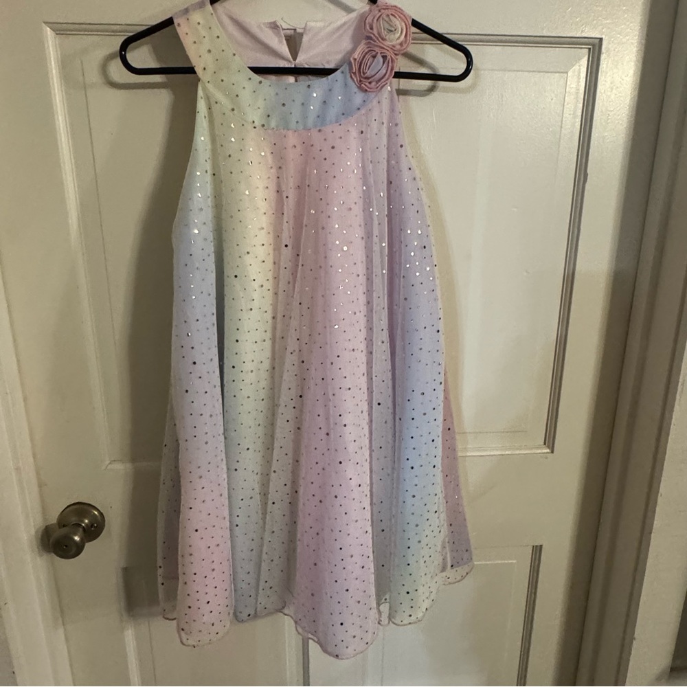 Bonnie Jean Pastel Sequin Kids Dress with Floral Detail